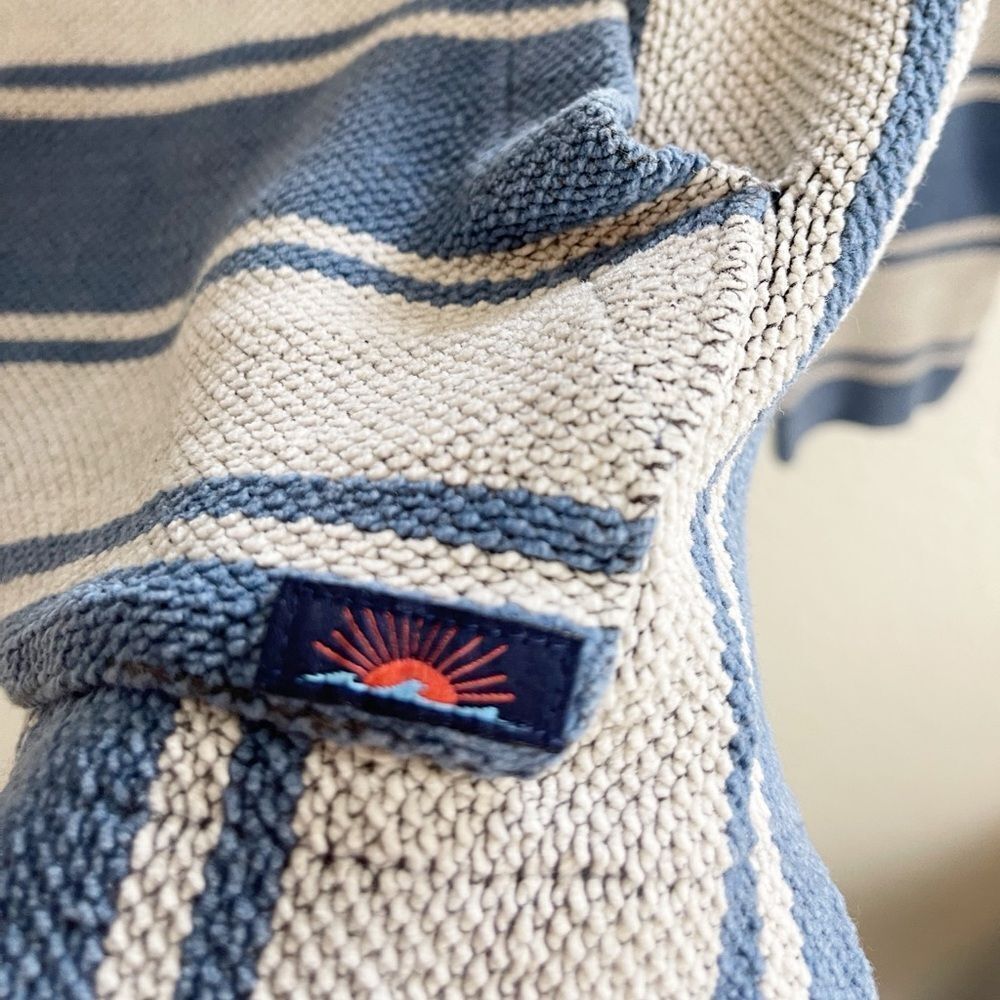 Faherty Mens Baja Poncho Blue and gray stripe Cotton Hoodie - Size M - Picture 4 of 7